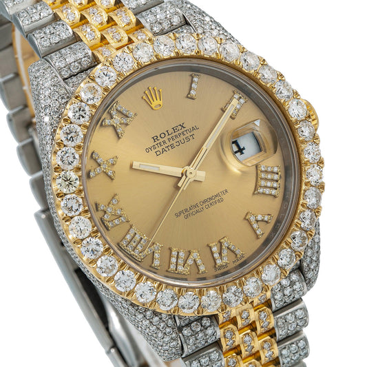 Rolex Datejust 41MM 126333 Champagne Roman Diamond Dial Diamond Bezel Two Tone Yellow Gold Full Diamond Jubilee Bracelet
