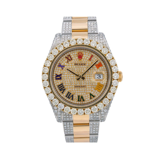 Rolex Datejust 41MM 116333 Diamond Paved Rainbow Roman Dial Diamond Bezel Two Tone Yellow Gold Semi Diamond Oyster Bracelet