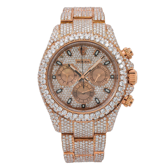 Rolex Cosmograph Daytona 40MM 116505 Diamond Paved Dial Diamond Bezel 18K Rose Gold Full Diamond Oyster Bracelet