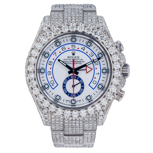 Rolex Yacht-Master II 44MM 116680 White Dial Diamond Bezel Stainless Steel Full Diamond Oyster Bracelet