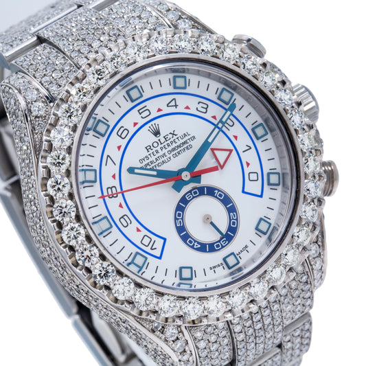 Rolex Yacht-Master II 44MM 116680 White Dial Diamond Bezel Stainless Steel Full Diamond Oyster Bracelet