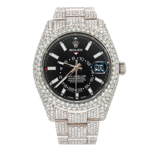 Rolex Sky-Dweller 42MM 326934 Black Dial Diamond Bezel Stainless Steel Full Diamond Oyster Bracelet 25ct