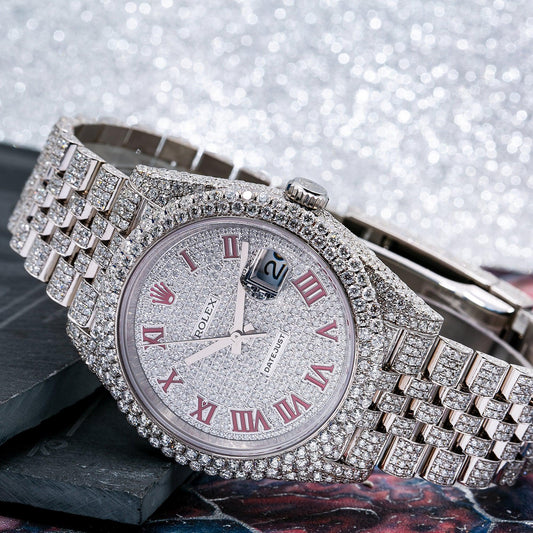 Rolex Datejust 41MM 126300 Diamond Paved Roman Dial Diamond Bezel Stainless Steel Full Diamond Jubilee Bracelet