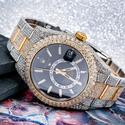 Rolex Sky-Dweller 42MM 326933 Black Dial Diamond Bezel Two Tone Yellow Gold Full Diamond Oyster Bracelet