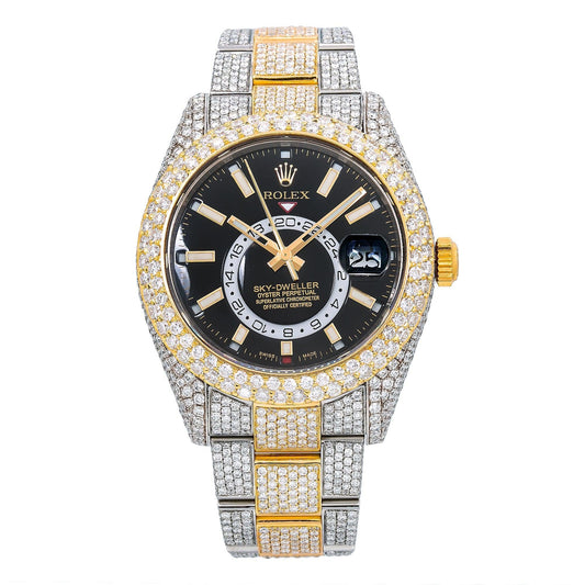 Rolex Sky-Dweller 42MM 326933 Black Dial Diamond Bezel Two Tone Yellow Gold Full Diamond Oyster Bracelet