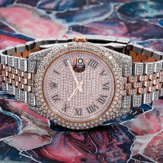 Rolex Datejust 41MM 126331 Diamond Paved Roman Dial Diamond Bezel Two Tone Rose Gold Full Diamond Jubilee Bracelet