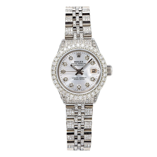 Rolex Datejust 26MM 6916 Silver Diamond Dial Diamond Bezel Stainless Steel Full Diamond Jubilee Bracelet 7.75ct