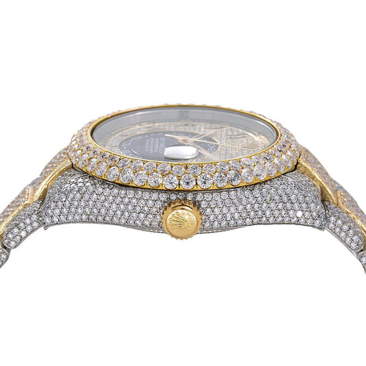 Rolex Sky-Dweller 42MM 326933 Diamond Paved Eastern Arabic Dial Diamond Bezel Two Tone Yellow Gold Full Diamond Oyster Bracelet 25.75ct