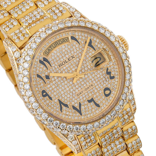 Rolex Day-Date 36MM 18038 Diamond Paved Eastern Arabic Dial Diamond Bezel 18K Yellow Gold Full Diamond President Bracelet 15.75ct