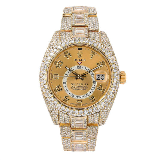 Rolex Sky-Dweller 42MM 326938 Champagne Dial Diamond Bezel 18K Yellow Gold Full Diamond Oyster Bracelet 31ct