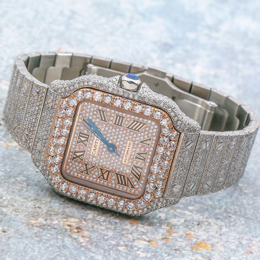 Cartier Santos WSSA0029 35MM Rose Gold Diamond Dial With 18.75 CT Diamonds