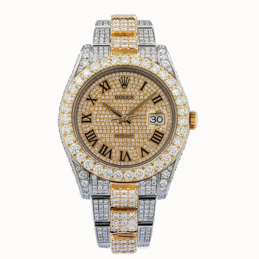 Rolex Datejust II 41MM 116333 Diamond Paved Roman Dial Diamond Bezel Two Tone Yellow Gold Full Diamond Oyster Bracelet 19.75ct