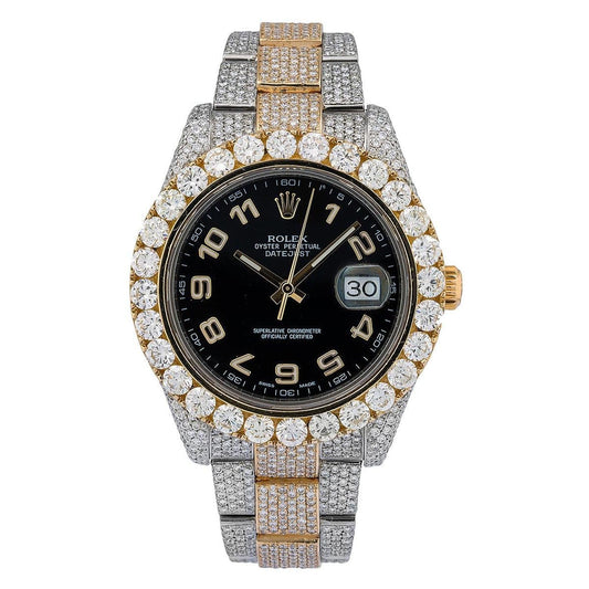 Rolex Datejust II 41MM 116333 Black Arabic Dial Diamond Bezel Two Tone Yellow Gold Full Diamond Oyster Bracelet 25.75ct