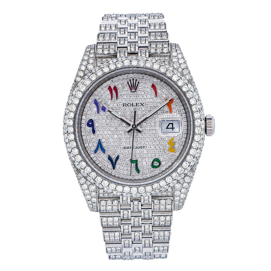 Rolex Datejust 41MM 126300 Diamond Paved Rainbow Eastern Arabic Dial Diamond Bezel Stainless Steel Full Diamond Jubilee Bracelet