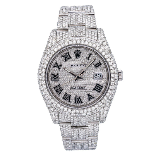 Rolex Datejust 41MM 116334 Diamond Paved Roman Dial Diamond Bezel Stainless Steel Full Diamond Oyster Bracelet