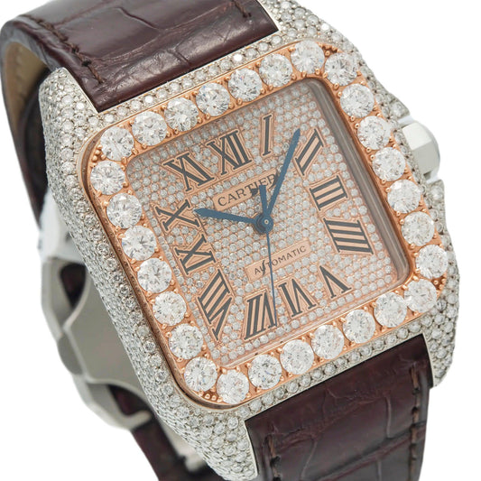 Cartier Santos 100 W20073X8 41MM Rose Gold Diamond Dial With 11.35 CT Diamonds