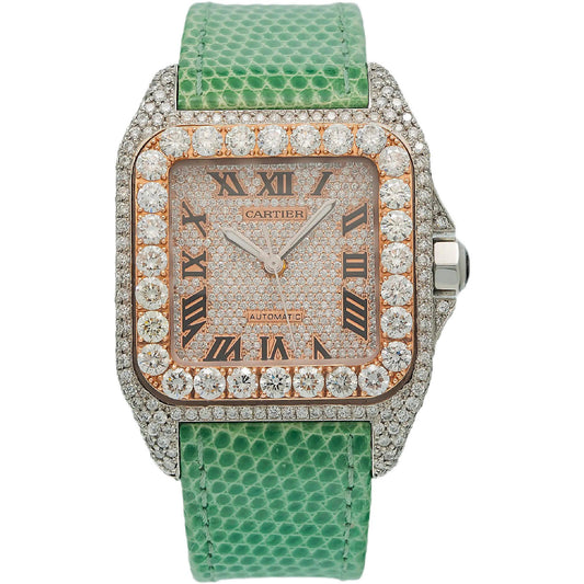Cartier Santos 100 W20129U2 32MM Diamond Dial With Diamond Bezel