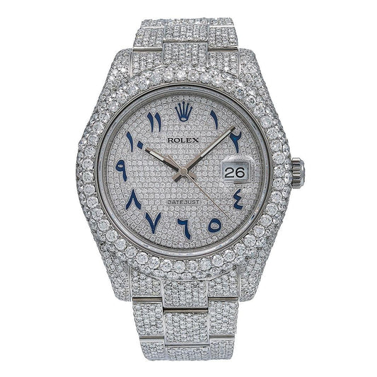 Rolex Datejust 41MM 126300 Diamond Paved Blue Eastern Arabic Dial Diamond Bezel Stainless Steel Full Diamond Oyster Bracelet 18.75ct