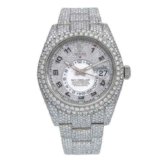 Rolex Sky-Dweller 42MM 326934 Diamond Paved Arabic Dial Diamond Bezel Stainless Steel Full Diamond Oyster Bracelet 22.94ct