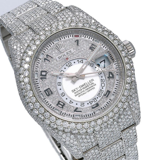 Rolex Sky-Dweller 42MM 326934 Diamond Paved Arabic Dial Diamond Bezel Stainless Steel Full Diamond Oyster Bracelet 22.94ct