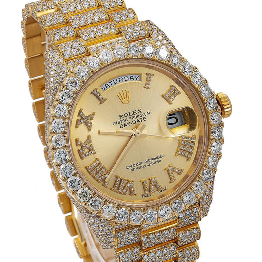 Rolex Day-Date 40MM 228238 Champagne Roman Diamond Dial Diamond Bezel 18K Yellow Gold Full Diamond President Bracelet