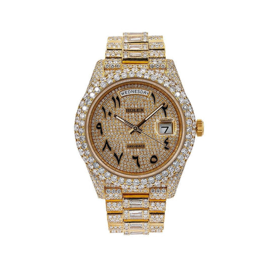 Rolex Day-Date 40MM 228238 Diamond Paved Eastern Arabic Dial Diamond Bezel 18K Yellow Gold Full Diamond President Bracelet