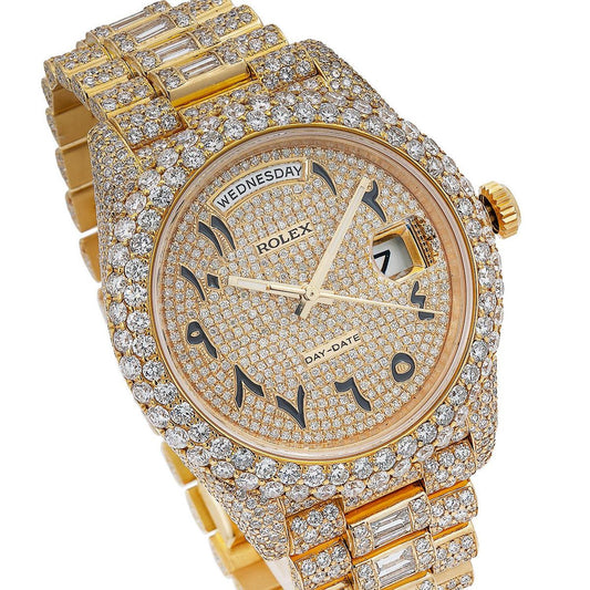 Rolex Day-Date 40MM 228238 Diamond Paved Eastern Arabic Dial Diamond Bezel 18K Yellow Gold Full Diamond President Bracelet