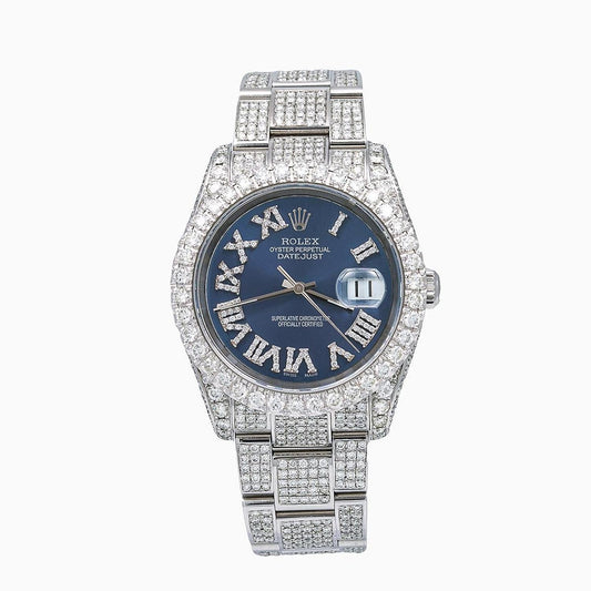 Rolex Datejust 36MM 116234 Blue Roman Diamond Dial Diamond Bezel Stainless Steel Full Diamond Oyster Bracelet 14.75ct