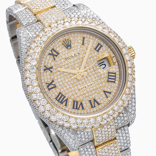 Rolex Datejust II 41MM 116333 Diamond Paved Roman Dial Diamond Bezel Two Tone Yellow Gold Full Diamond Oyster Bracelet 22.75ct