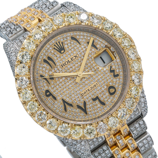 Rolex Datejust 36MM 116233 Diamond Paved Eastern Arabic Dial Diamond Bezel Two Tone Yellow Gold Full Diamond Jubilee Bracelet