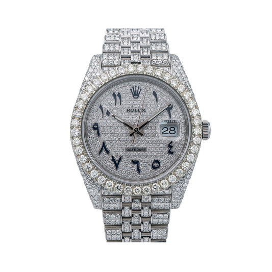 Rolex Datejust 41MM 126300 Diamond Paved Eastern Arabic Dial Diamond Bezel Stainless Steel Full Diamond Jubilee Bracelet