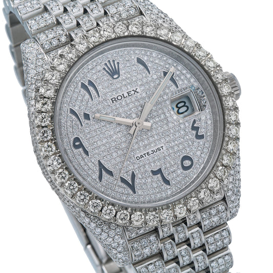 Rolex Datejust 41MM 126300 Diamond Paved Eastern Arabic Dial Diamond Bezel Stainless Steel Full Diamond Jubilee Bracelet