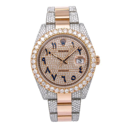 Rolex Datejust 41MM 126331 Diamond Paved Eastern Arabic Dial Diamond Bezel Two Tone Rose Gold Semi Diamond Oyster Bracelet 17.25ct