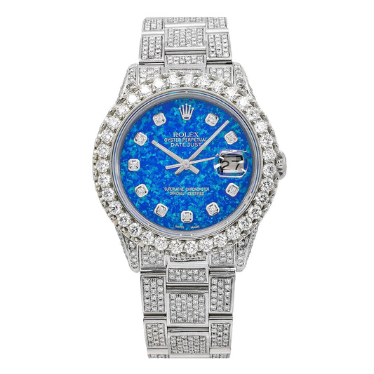 Rolex Datejust 36MM 16014 Blue Diamond Dial Diamond Bezel Stainless Steel Full Diamond Oyster Bracelet