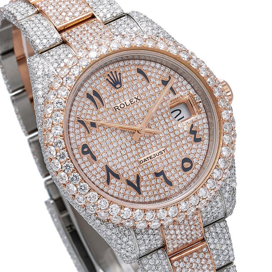 Rolex Datejust 41MM 126301 Diamond Paved Eastern Arabic Dial Diamond Bezel Two Tone Rose Gold Full Diamond Oyster Bracelet 21.25ct