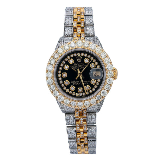 Rolex Datejust 26MM 6917 Black Diamond Dial Diamond Bezel Two Tone Yellow Gold Full Diamond Jubilee Bracelet 5.25ct