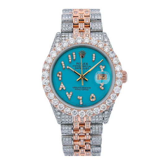Rolex Datejust 36MM 1601 Turquoise Eastern Arabic Diamond Dial Diamond Bezel Two Tone Rose Gold Full Diamond Jubilee Bracelet