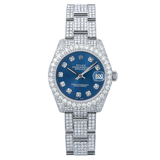 Rolex Datejust 31MM 178240 Blue Diamond Dial Diamond Bezel Stainless Steel Full Diamond Oyster Bracelet 10.25ct