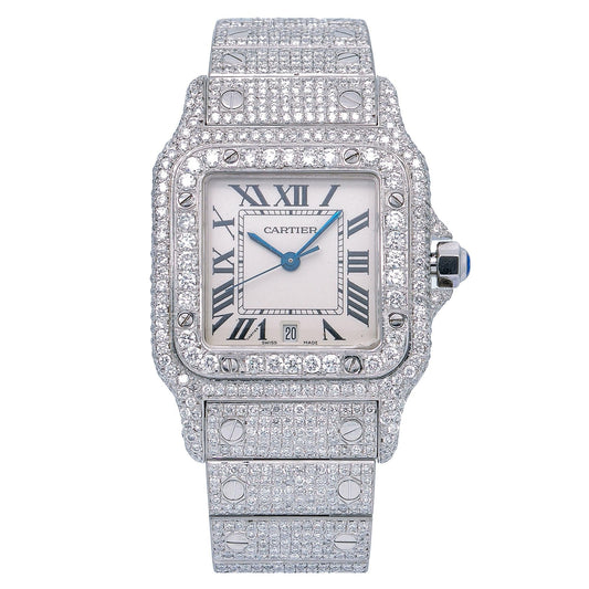 Diamond Cartier Santos Galbée White Dial 29mm With Stainless Steel Bracelet