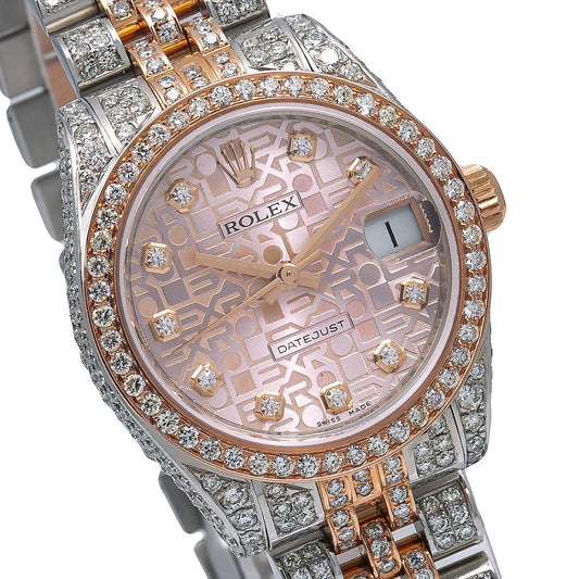 Rolex Datejust 31MM 178271 Pink Pattern Diamond Dial Diamond Bezel Two Tone Rose Gold Full Diamond Jubilee Bracelet 7.25ct