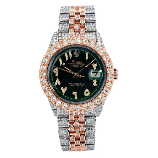 Rolex Datejust 36MM 1601 Green Eastern Arabic Diamond Dial Diamond Bezel Two Tone Rose Gold Full Diamond Jubilee Bracelet
