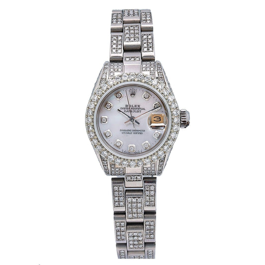 Rolex Datejust 26MM 6916 Mother of Pearl Diamond Dial Diamond Bezel Stainless Steel Full Diamond Oyster Bracelet 5.75ct
