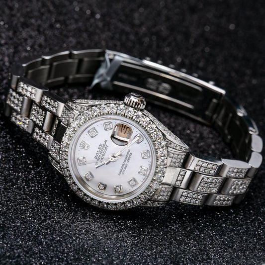 Rolex Datejust 26MM 6916 Mother of Pearl Diamond Dial Diamond Bezel Stainless Steel Full Diamond Oyster Bracelet 5.75ct