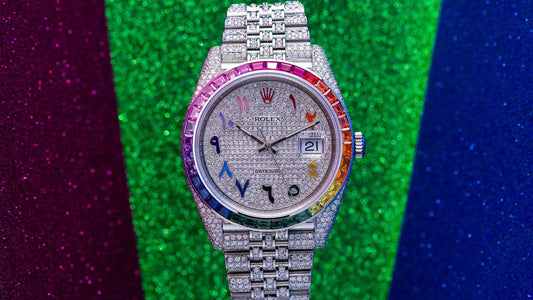 Rolex Datejust 41MM 126300 Diamond Paved Rainbow Eastern Arabic Dial Rainbow Gemstone Bezel Stainless Steel Full Diamond Jubilee Bracelet 14.75ct