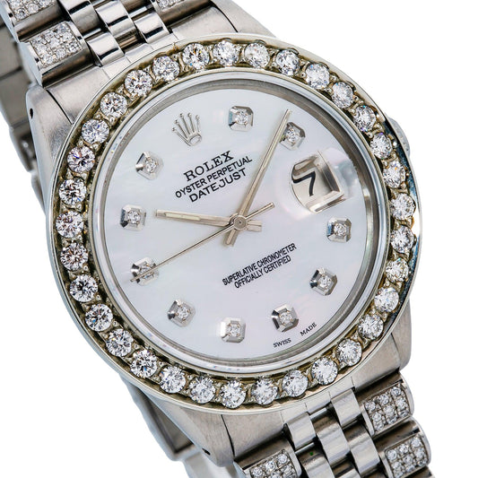 Rolex Datejust 36MM 16234 Mother of Pearl Diamond Dial Diamond Bezel Stainless Steel Semi Diamond Jubilee Bracelet