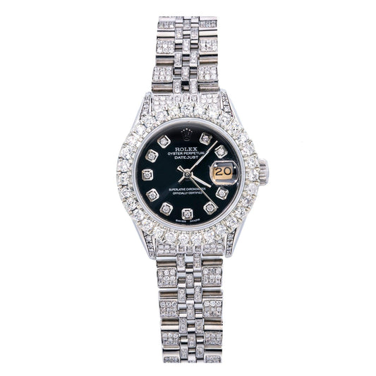 Rolex Datejust 26MM 6916 Black Diamond Dial Diamond Bezel Stainless Steel Full Diamond Jubilee Bracelet