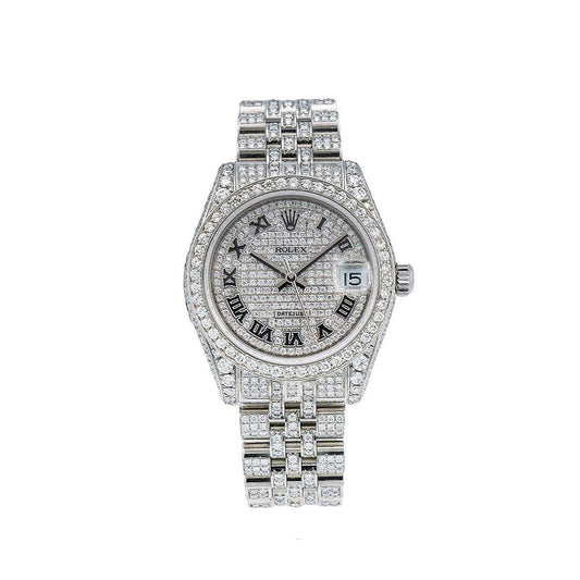 Rolex Datejust 31MM 178274 Diamond Paved Roman Dial Diamond Bezel Stainless Steel Full Diamond Jubilee Bracelet 10.15ct