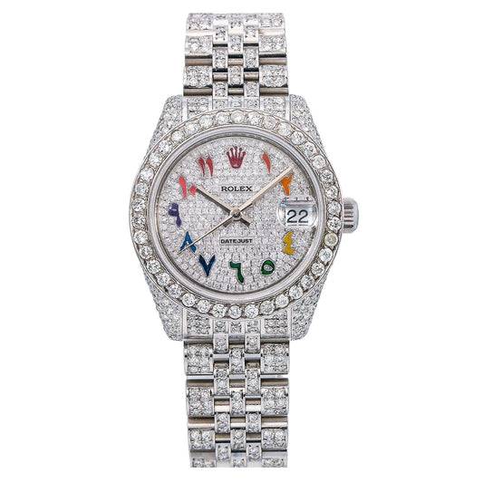 Rolex Datejust 31MM 78274 Diamond Paved Rainbow Eastern Arabic Dial Diamond Bezel Stainless Steel Full Diamond Jubilee Bracelet
