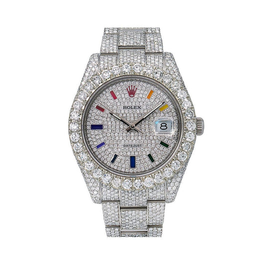 Rolex Datejust 41MM 116300 Diamond Paved Rainbow Hour Dial Diamond Bezel Stainless Steel Full Diamond Oyster Bracelet 22.75ct