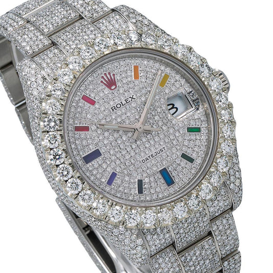 Rolex Datejust 41MM 116300 Diamond Paved Rainbow Hour Dial Diamond Bezel Stainless Steel Full Diamond Oyster Bracelet 22.75ct